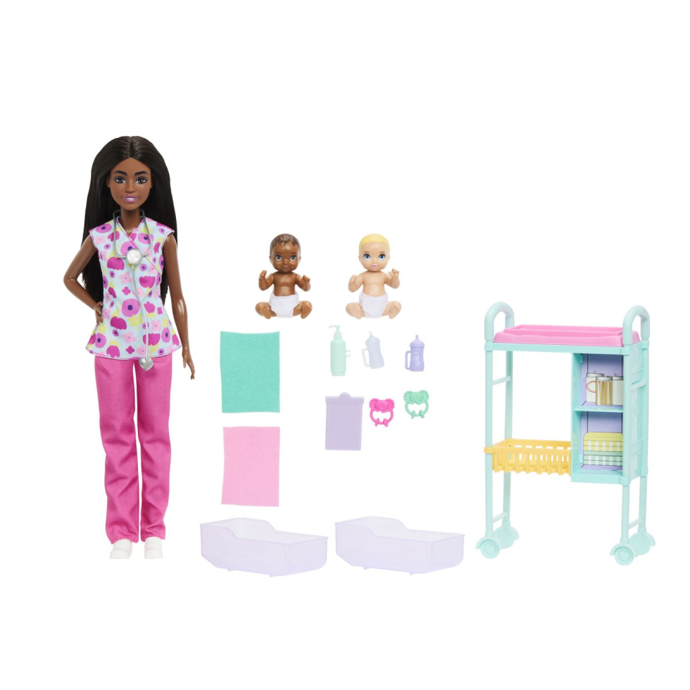 Barbie set de joaca papusa barbie bruneta face cariera medic pediatru copii varsta 3 ani - 7 ani [2]