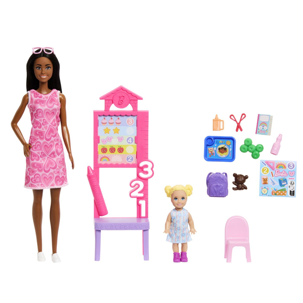 Barbie set de joaca papusa barbie bruneta mulatra face cariera profesoara copii 3 ani - 7 ani [3]