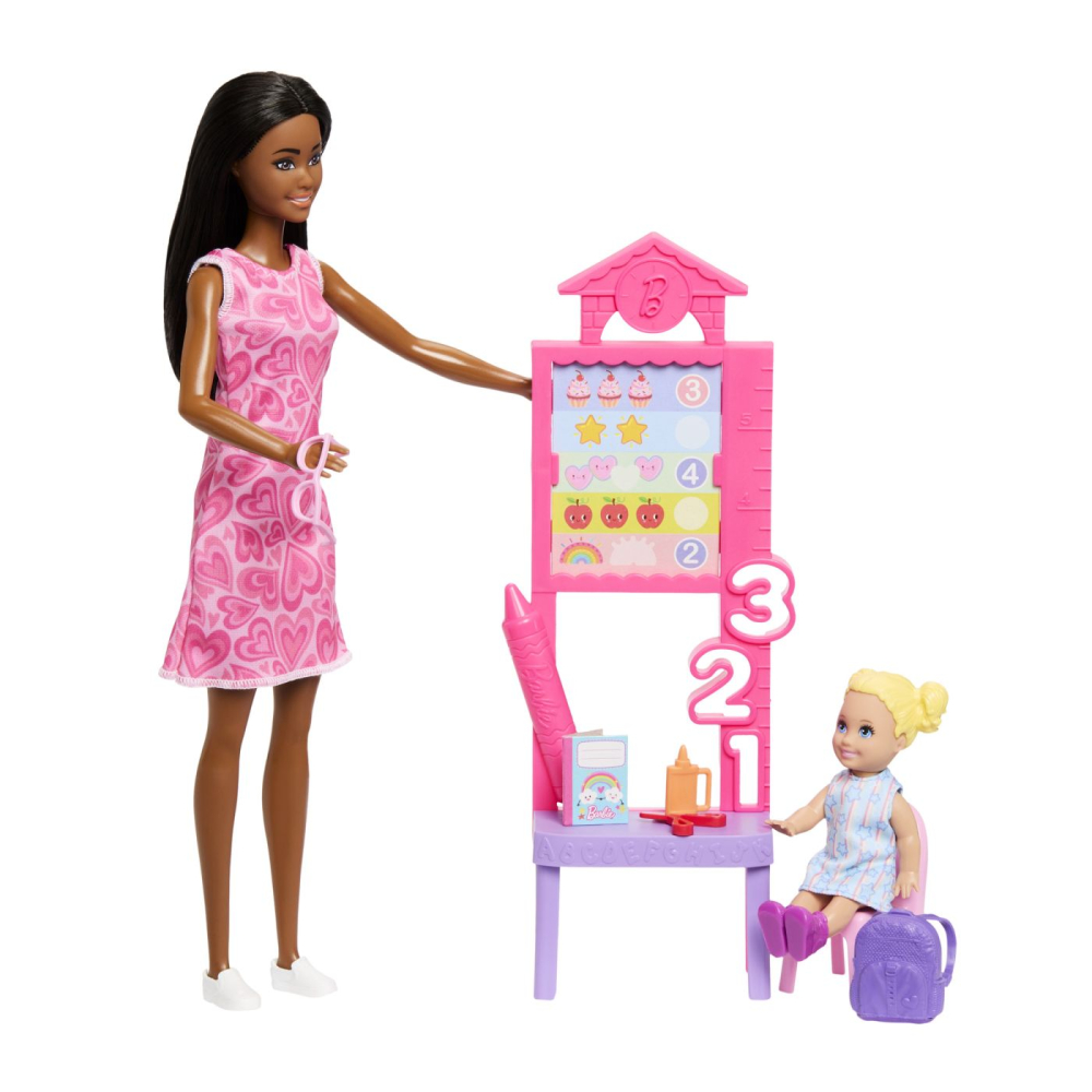 Barbie set de joaca papusa barbie bruneta mulatra face cariera profesoara copii 3 ani - 7 ani [6]