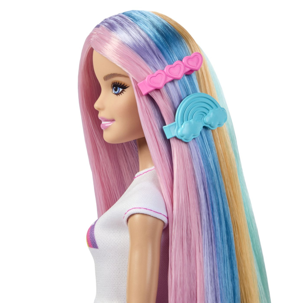 Barbie set papusa barbie cu par stralucitor curcubeu si accesorii  copii varsta 3 ani - 8 ani [2]