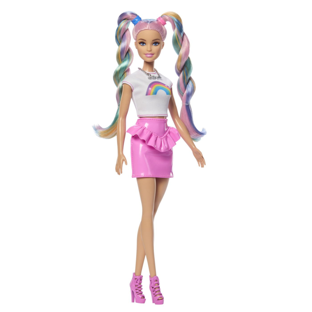 Barbie set papusa barbie cu par stralucitor curcubeu si accesorii  copii varsta 3 ani - 8 ani [10]