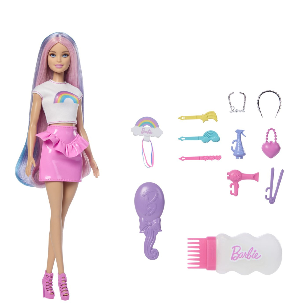 Barbie set papusa barbie cu par stralucitor curcubeu si accesorii  copii varsta 3 ani - 8 ani [3]