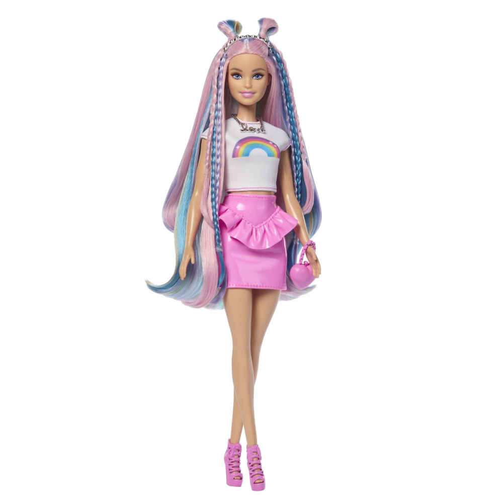 Barbie set papusa barbie cu par stralucitor curcubeu si accesorii  copii varsta 3 ani - 8 ani [9]
