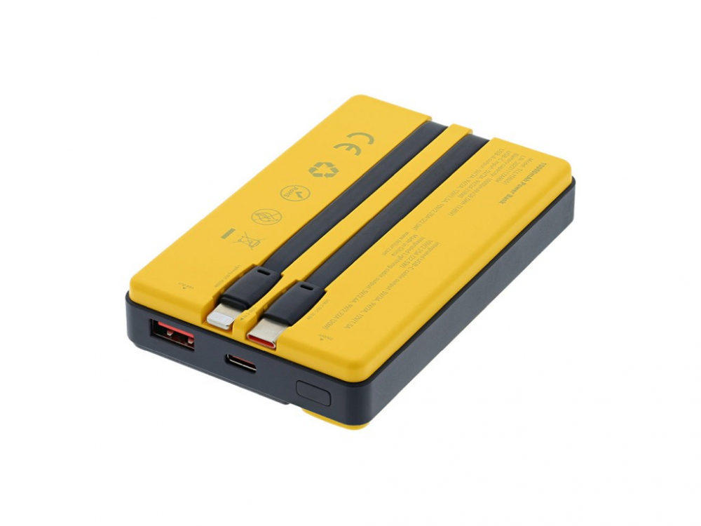 Baterie externă Tellur 10000mAh, USB-C + Lightning cabluri incorporate, QC3.0, PD, galben [6]