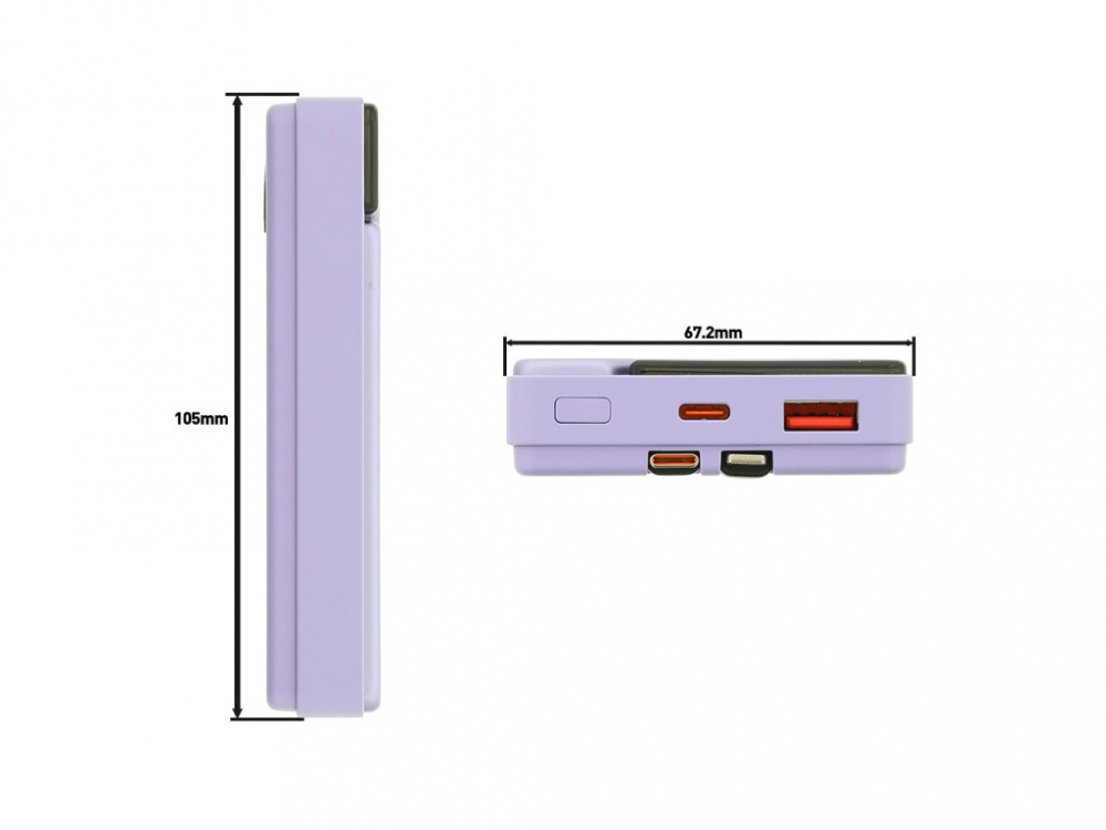 Baterie externă Tellur 10000mAh, USB-C + Lightning cabluri incorporate, QC3.0, PD, mov [7]
