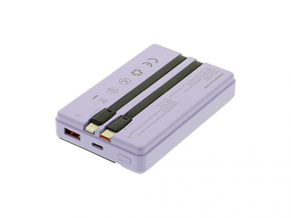 Baterie externă Tellur 10000mAh, USB-C + Lightning cabluri incorporate, QC3.0, PD, mov [6]