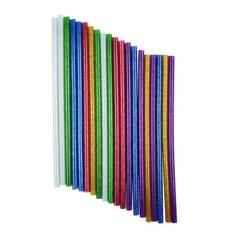 Baton silicon Colorarte, lipire la cald, 7mm x 20cm, diverse culori cu sclipici, set 20 buc [1]