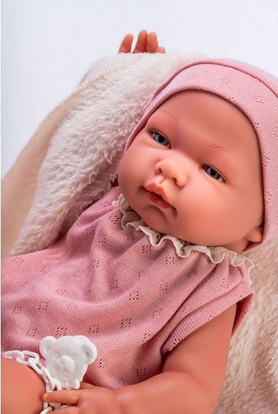 Papusa Bebelus Maria cu Costumas Roz si Paturica Bej, 43cm [3]