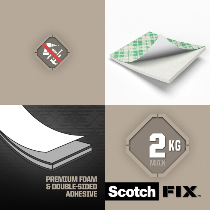 Benzi dublu adezive pretaiate montare interior, 16 bucăți/pachet, Scotch-Fix™ [6]