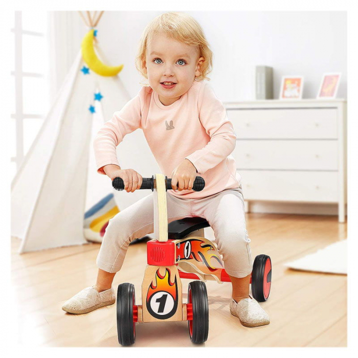 Bicicleta din lemn fara pedale cu 4 roti, 1-5 ani [2]