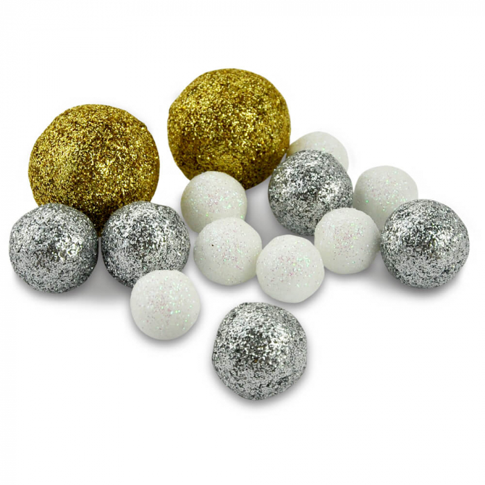 Bile din polistiren cu sclipici argintiu, 9 buc [2]