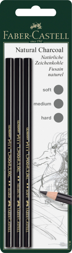 Blister 3 buc creion carbune natural pitt monochrome s,m,h faber [1]