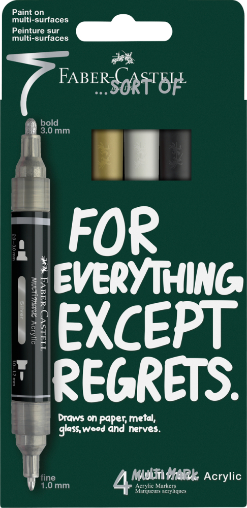Blister 4 markere acrilice multimark culori negru-alb-gri-auriu faber-castell [1]