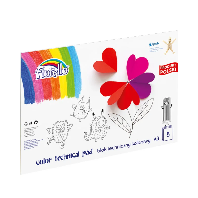 Bloc tehnic colorat A3 Fiorello 150-1439, 160g/mp, mix diverse culori, set 8 file [2]