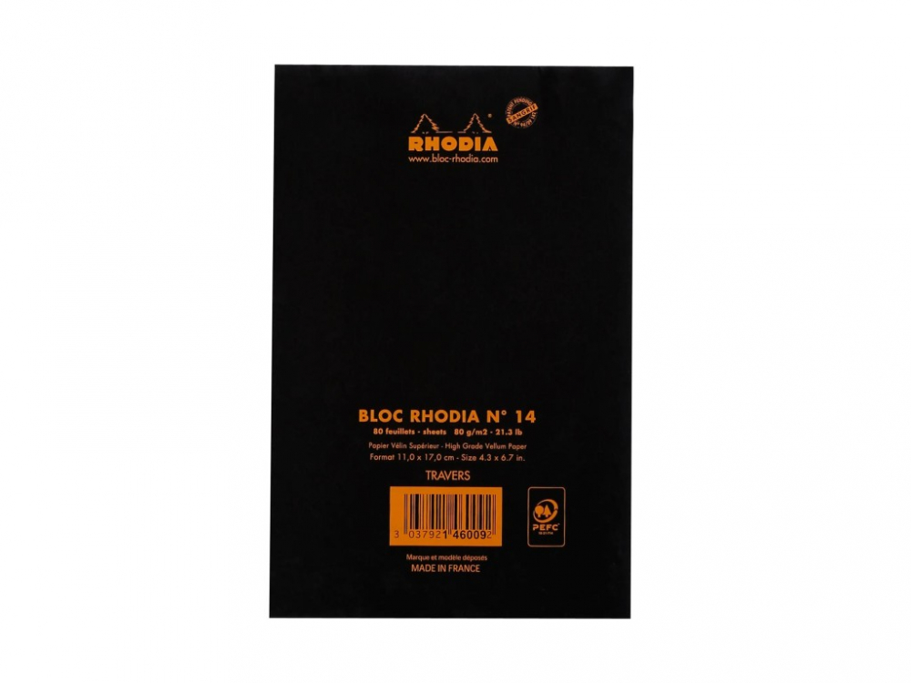 Blocnotes 11 x 7 cm, capsat, 80 file, N°14, Rhodia Basic, black [3]