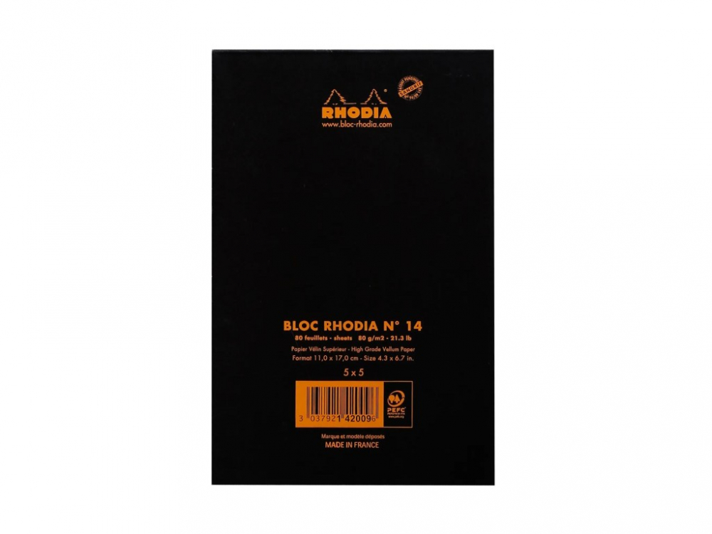 Blocnotes 11 x 7 cm, capsat, 80 file, N°14, Rhodia Basic, black [3]