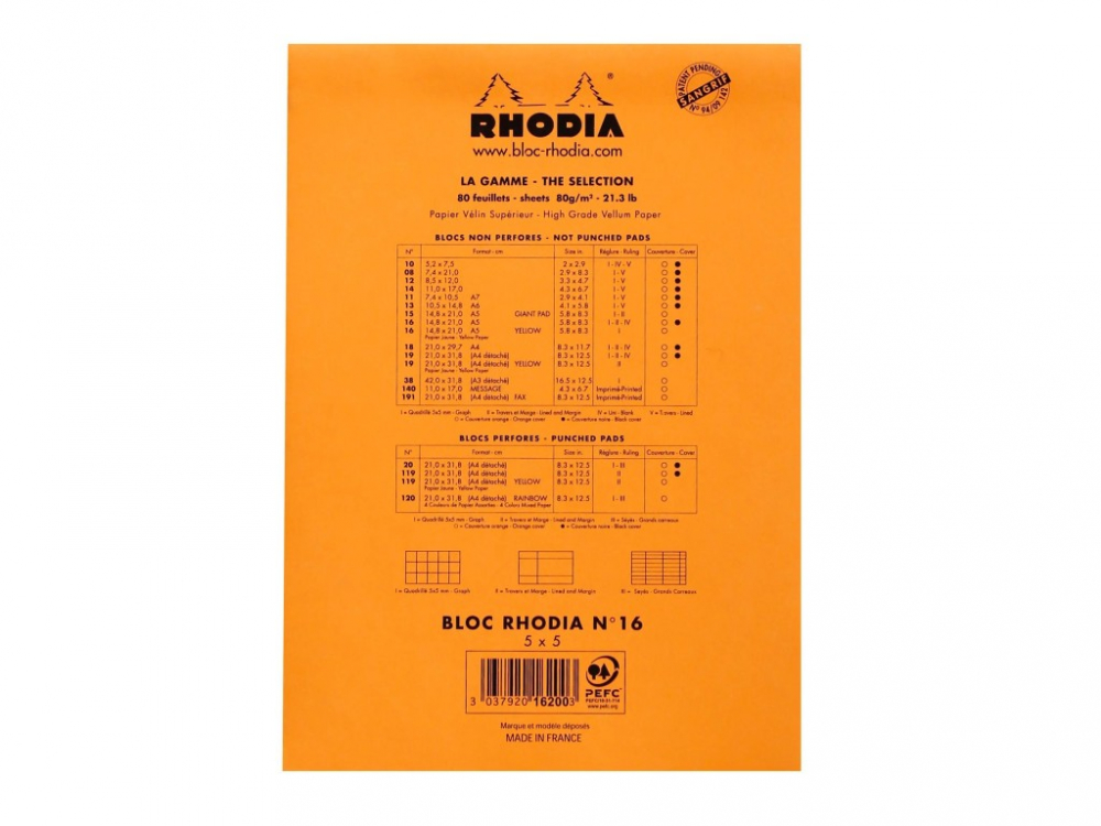 Blocnotes A5, capsat, 80 file, N°16, Rhodia Basic, orange [3]