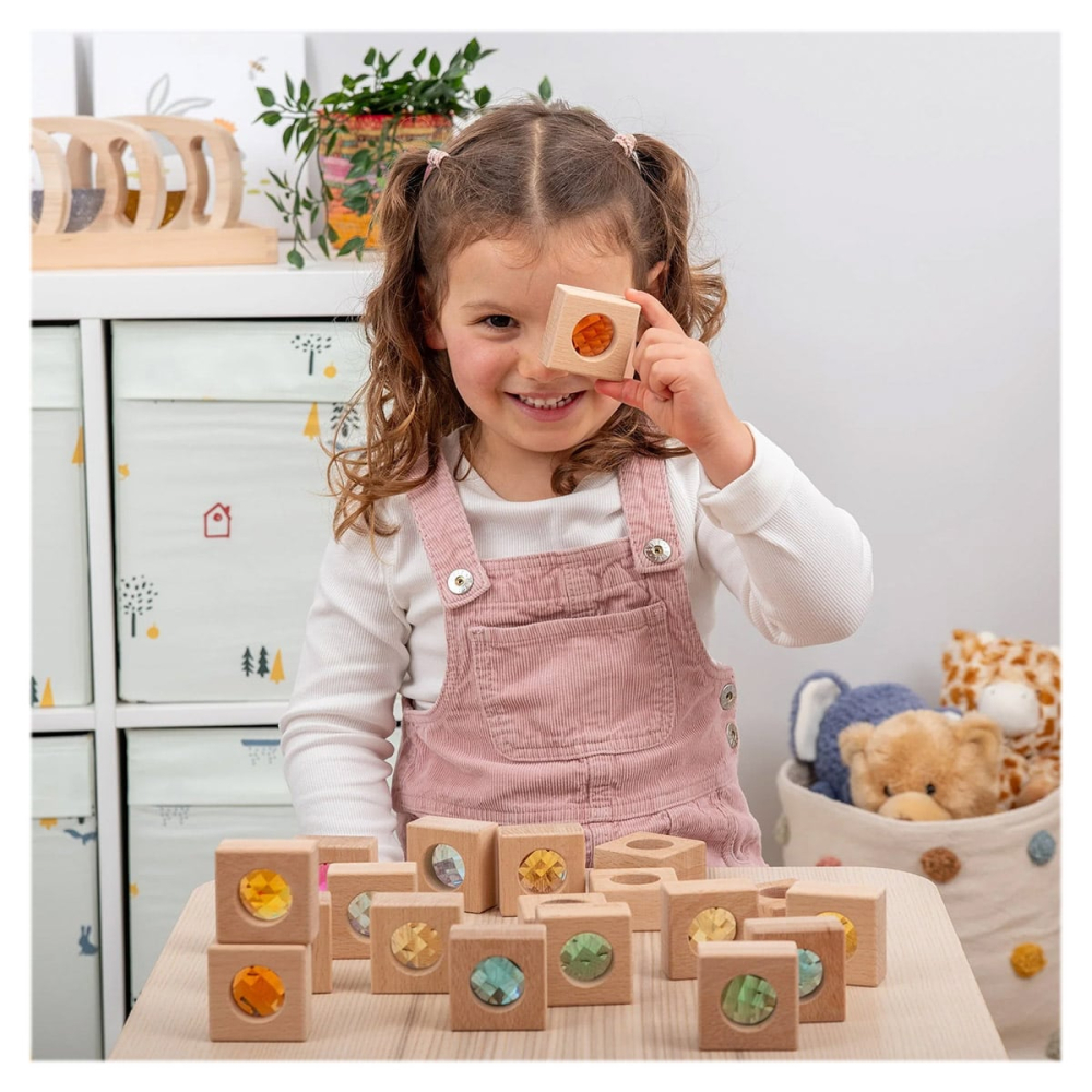 Blocuri caleidoscop din lemn cu insertii acrilice, Tickit, copii varsta 2-10 ani [4]