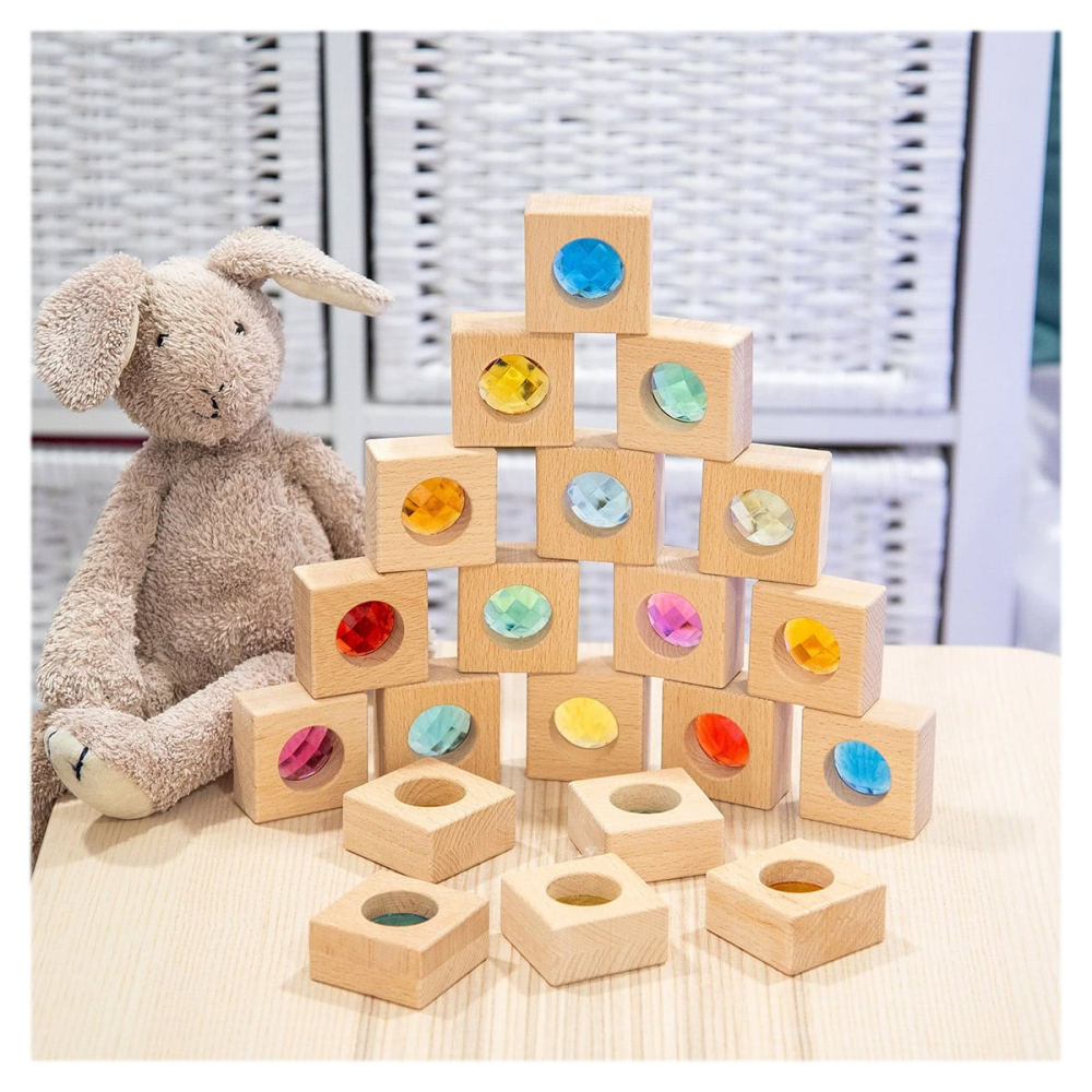 Blocuri caleidoscop din lemn cu insertii acrilice, Tickit, copii varsta 2-10 ani [2]