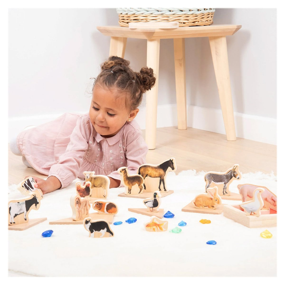Blocuri din lemn cu animale domestice, 15 piese, copii varsta 1-7 ani [2]
