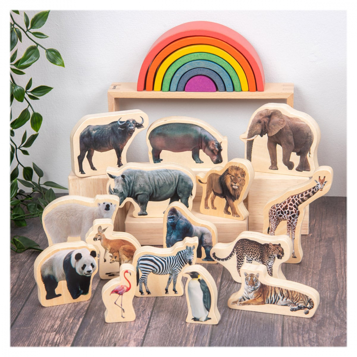 Blocuri din lemn cu Animale salbatice, 15 piese, TickiT, 1-7 ani [5]