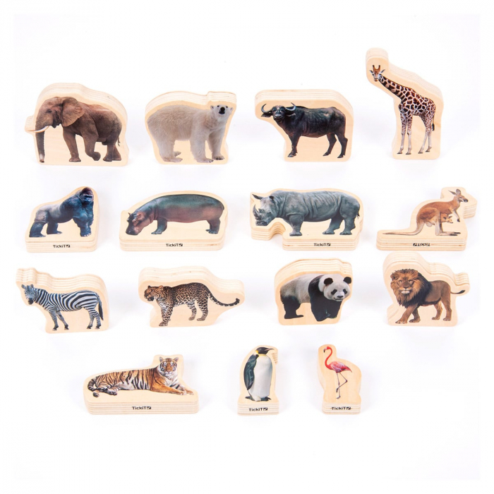 Blocuri din lemn cu Animale salbatice, 15 piese, TickiT, 1-7 ani [1]