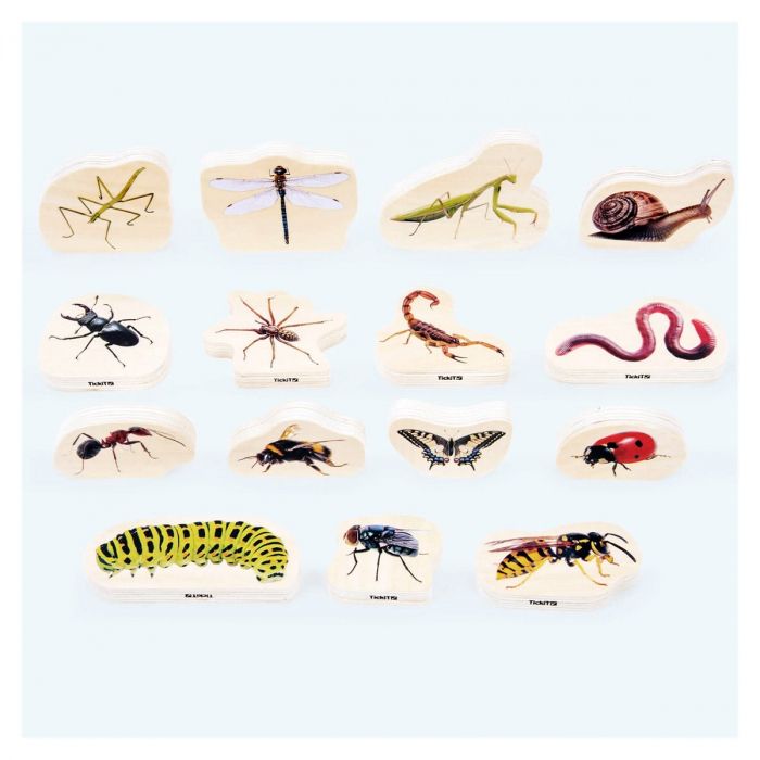Blocuri din lemn cu Insecte, 15 piese, TickiT, 1-7 ani [1]