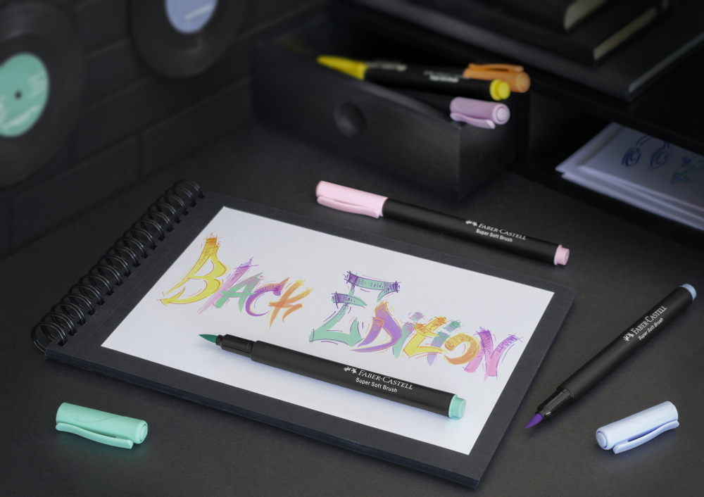 Brush pens black edition set 6 culori pastel faber-castell [4]
