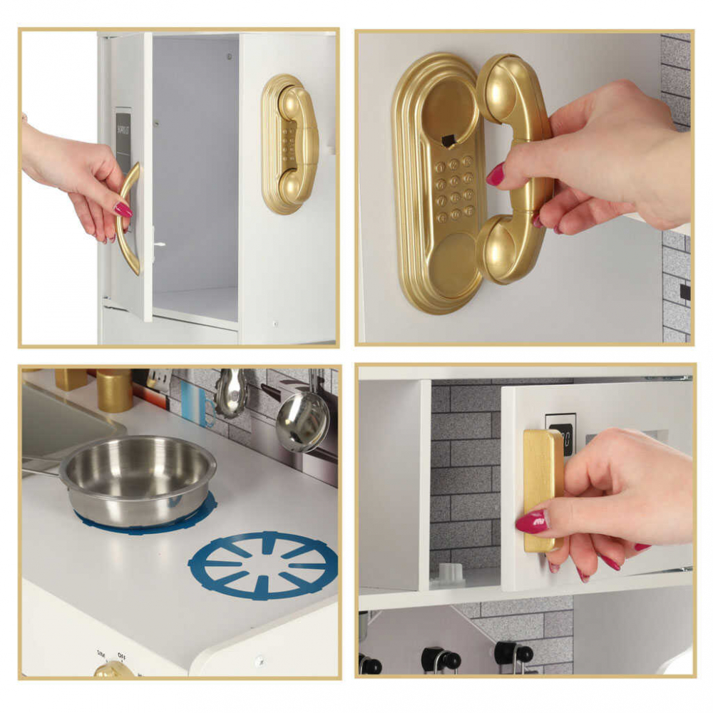 Bucatarie Copii din Lemn cu Frigider, Alb, Design Deluxe - Micostore.ro [8]