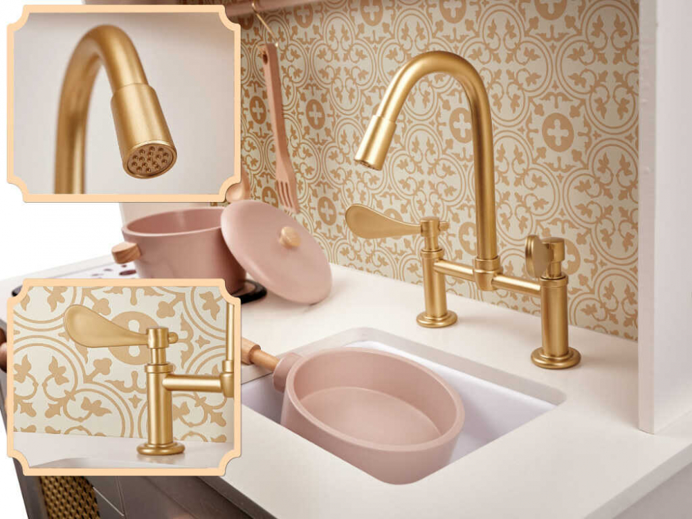 Bucatarie copii, din lemn, model Retro, 100 cm inaltime, Efecte luminoase si Sonore, Calitate Superioara, Include Plita cu Doua Arzatoare, Cuptor, Chiuveta, Cuptor cu Microunde si Accesorii [5]