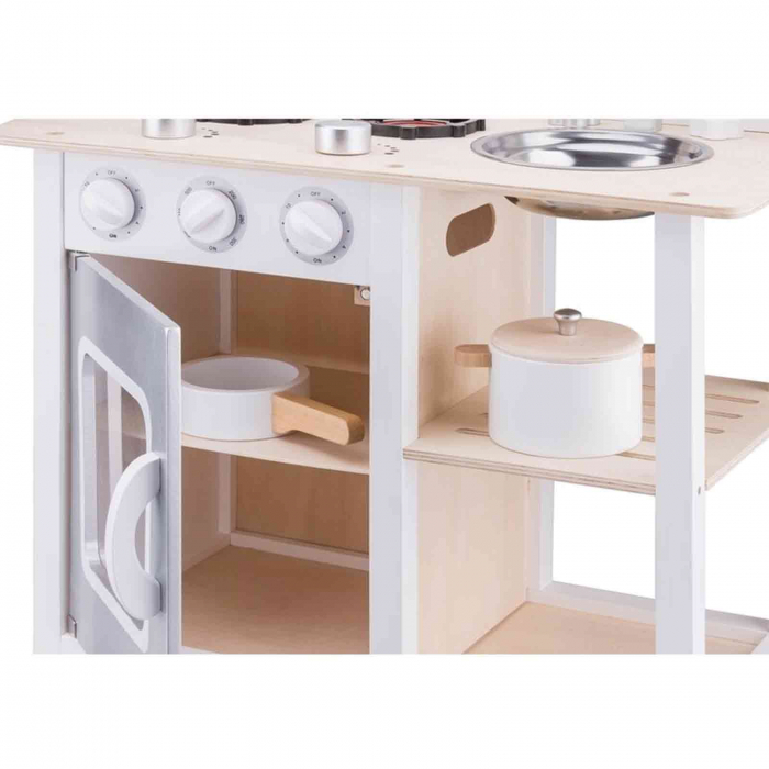 Bucatarie din lemn pentru copii, cu accesorii, Alb / Argintiu [3]