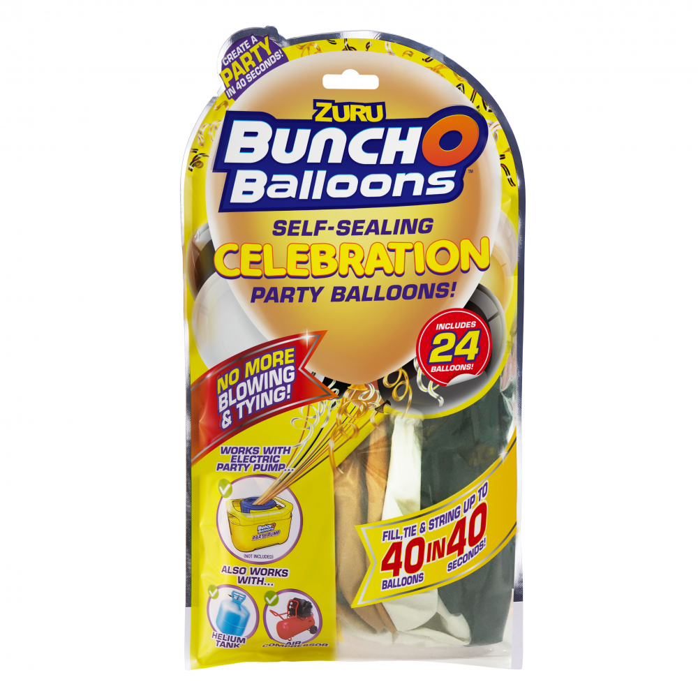 Bunch o Balloons - Set baloane de petrecere si rezerve, Negru, Auriu, Alb, 24 baloane varsta 7-9 ani ,9-12 ani ,12-14 ani ,14-18 ani ,18+, Unisex [2]