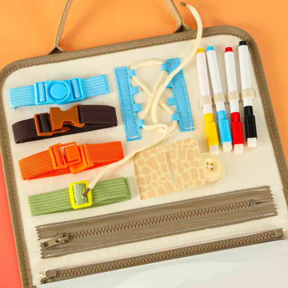 Busy Board Montessori cu Activitati si Dinozauri, Jucarie Senzoriala Portabila, 3 ani+ [8]
