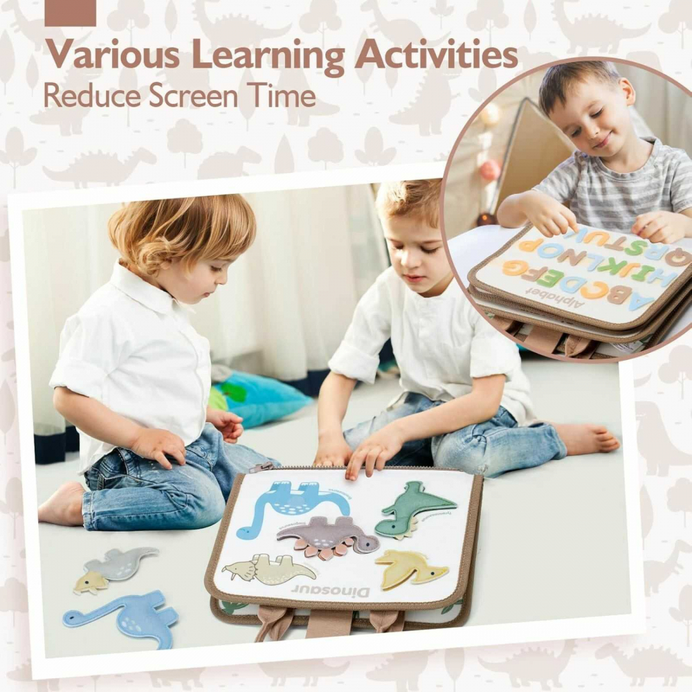 Busy Board Montessori cu Activitati si Dinozauri, Jucarie Senzoriala Portabila, 3 ani+ [5]
