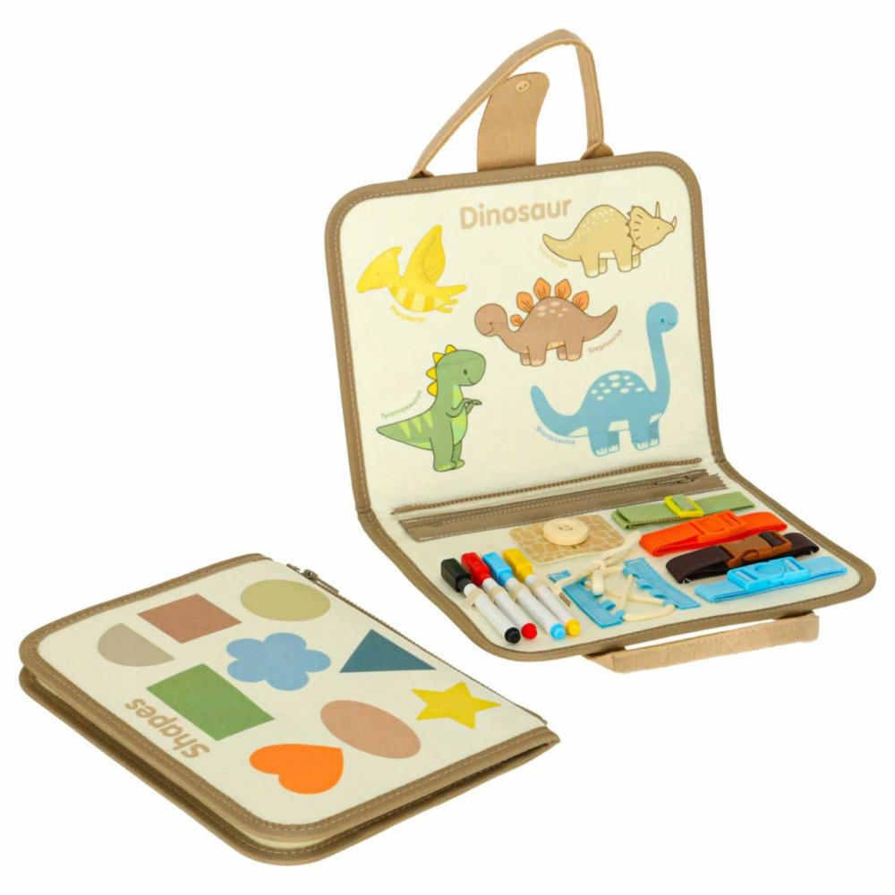 Busy Board Montessori cu Activitati si Dinozauri, Jucarie Senzoriala Portabila, 3 ani+ [13]