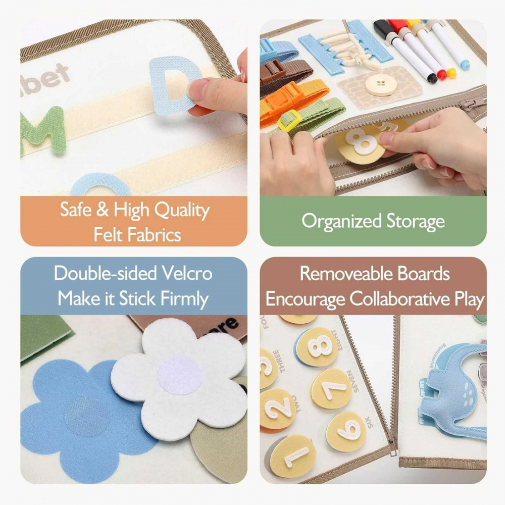 Busy Board Montessori cu Activitati si Dinozauri, Jucarie Senzoriala Portabila, 3 ani+ [7]