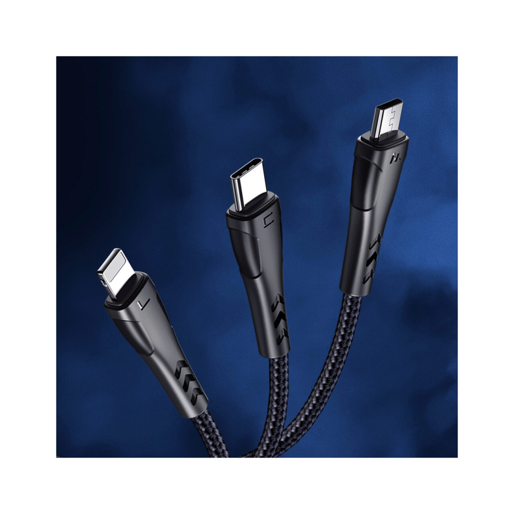Cablu 3 in 1 Lightning & MicroUSB & Type-C Mcdodo Mamba Series Black (max 3A, 1.2m) [8]