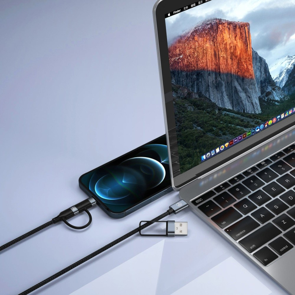 Cablu 4in1 Tellur USB/Type-C to Type-C (PD65W)/Lightning (PD20W), 1m, negru [4]