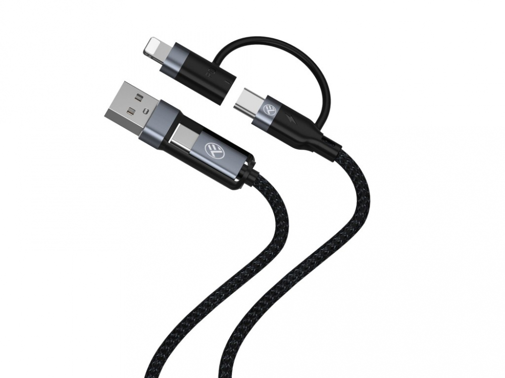 Cablu 4in1 Tellur USB/Type-C to Type-C (PD65W)/Lightning (PD20W), 1m, negru [1]