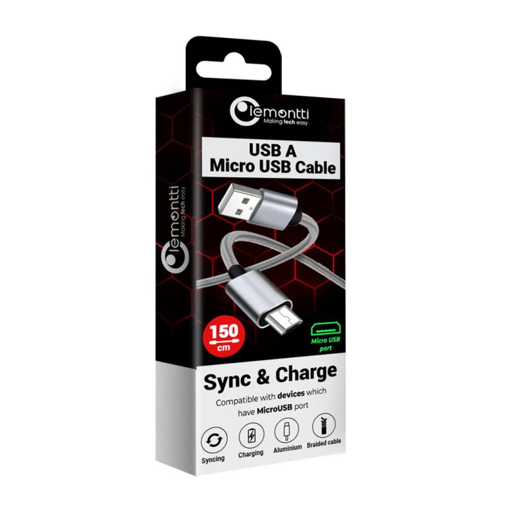 Cablu MicroUSB Lemontti USB Gri 1.5m (impletitura textila) [8]