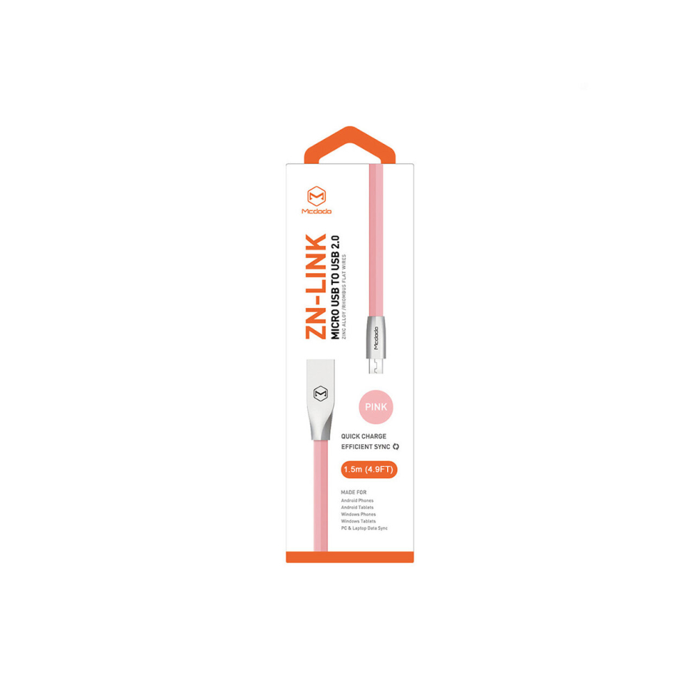 Cablu MicroUSB Mcdodo Zn-Link Silver Pink (1.5m, 2.4A max) [4]