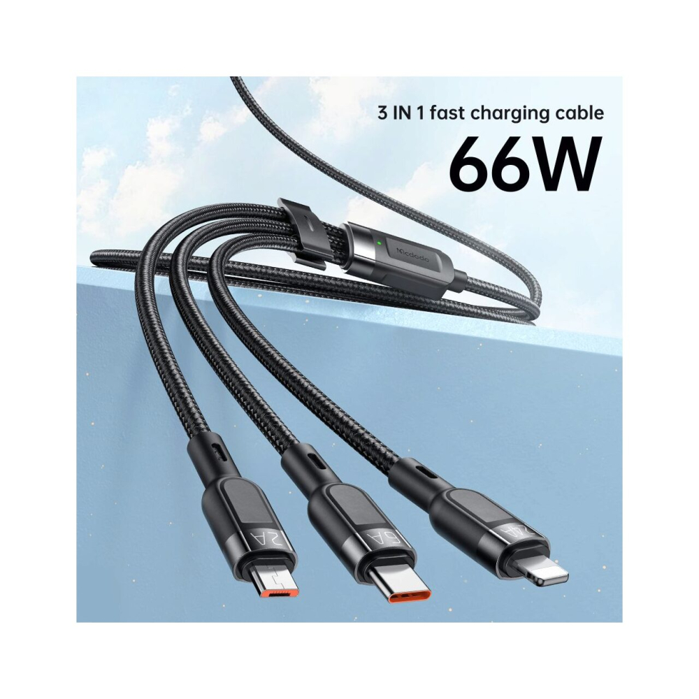 Cablu Super Fast Charging Lightning, MicroUSB si Type-C Mcdodo Grenade Series 3 in 1, 1.2m, Black [2]