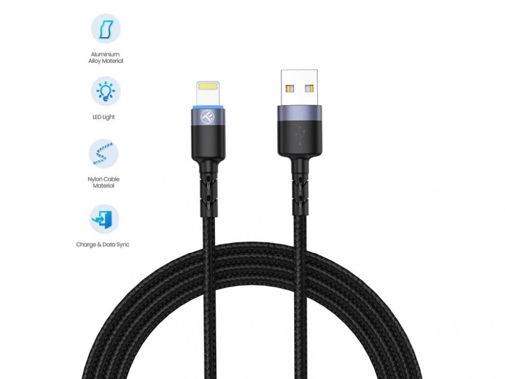 Cablu Tellur Lightning cu LED, 3A nailon, 1.2m, negru [4]