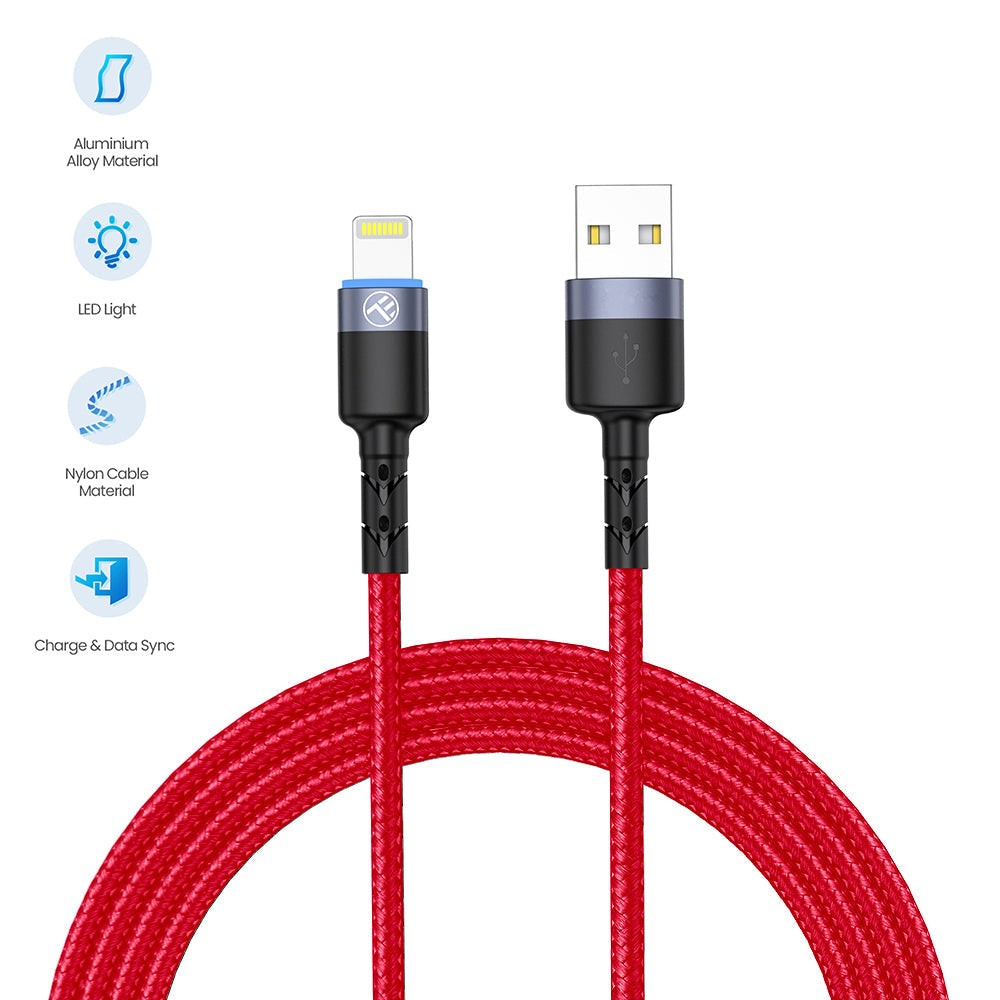 Cablu Tellur Lightning cu LED, 3A, nailon, 1.2m, roșu [4]