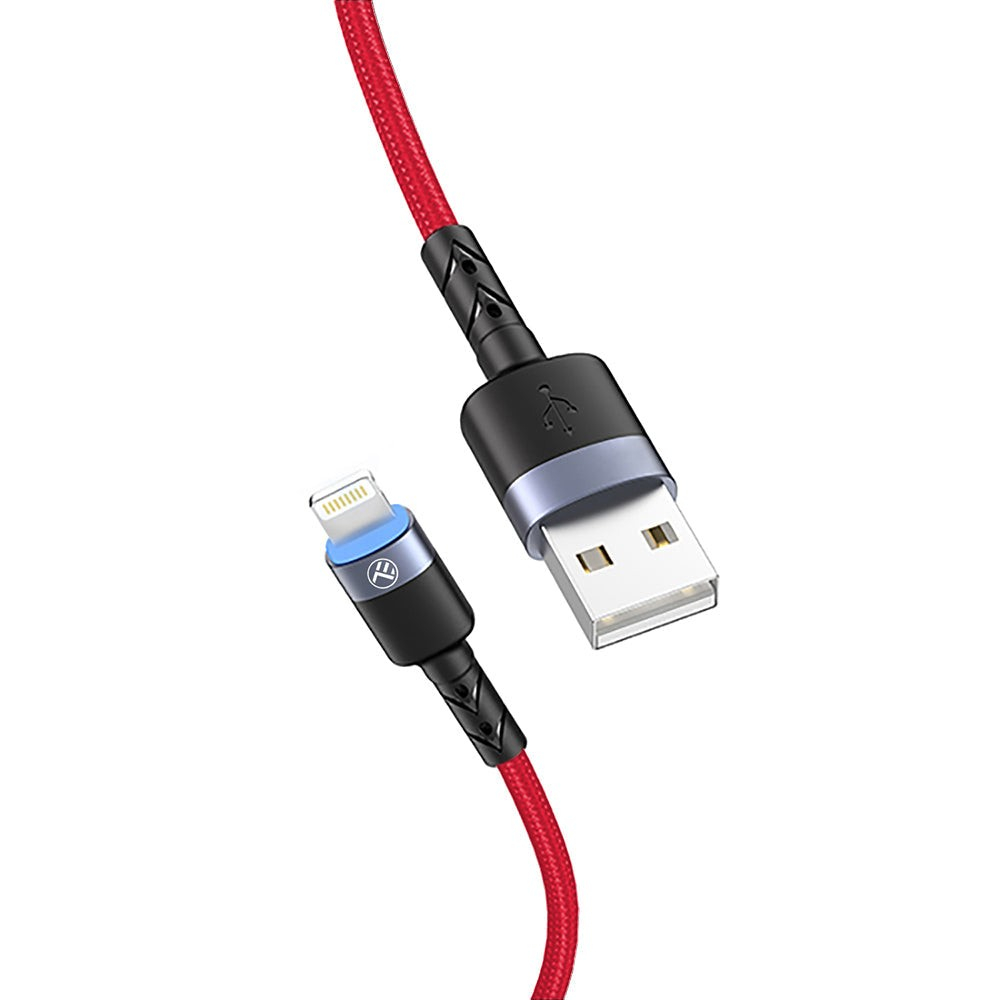 Cablu Tellur Lightning cu LED, 3A, nailon, 1.2m, roșu [2]