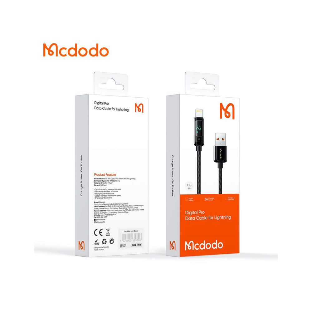 Cablu USB-A la Lightning Mcdodo Digital Pro 12W, 1.2m, Black [2]