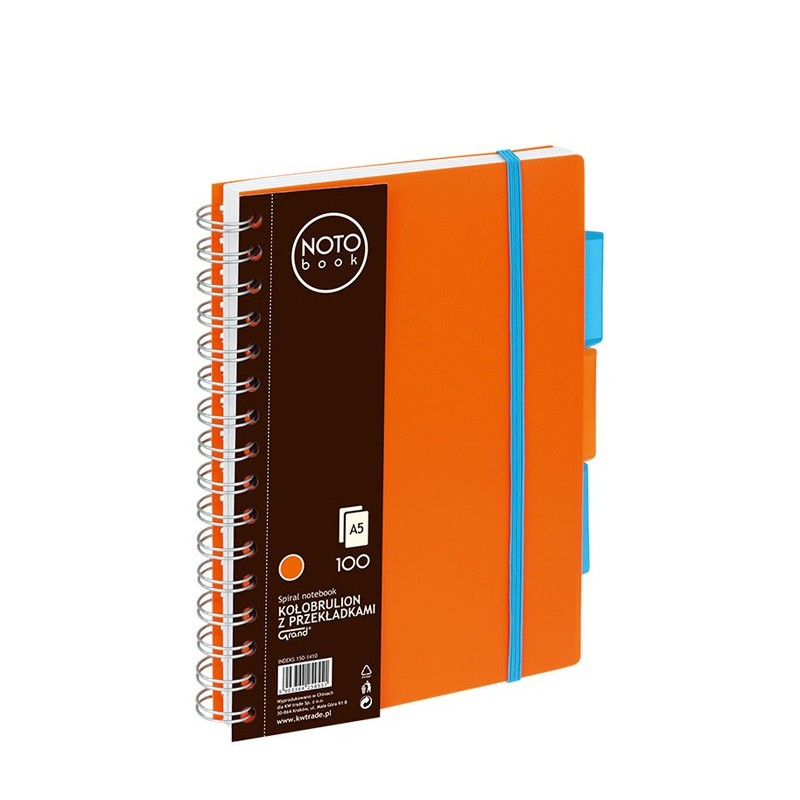 Caiet cu spira A5 Grand, 100 file, matematica, colturi rotunjite, coperta plastic, portocalie, 150-1410 [2]