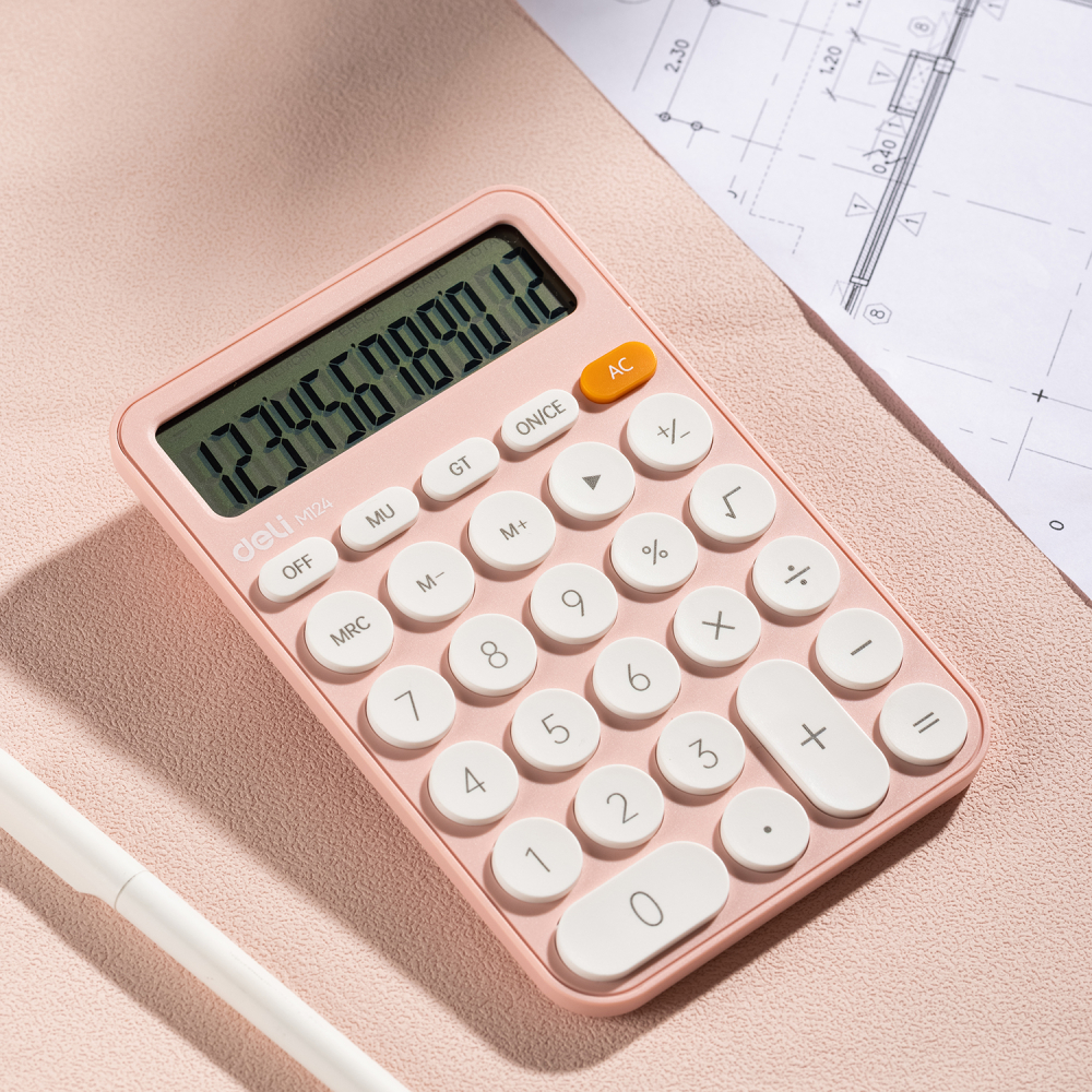Calculator birou 12dig plastic fashion em124 roz deli [3]