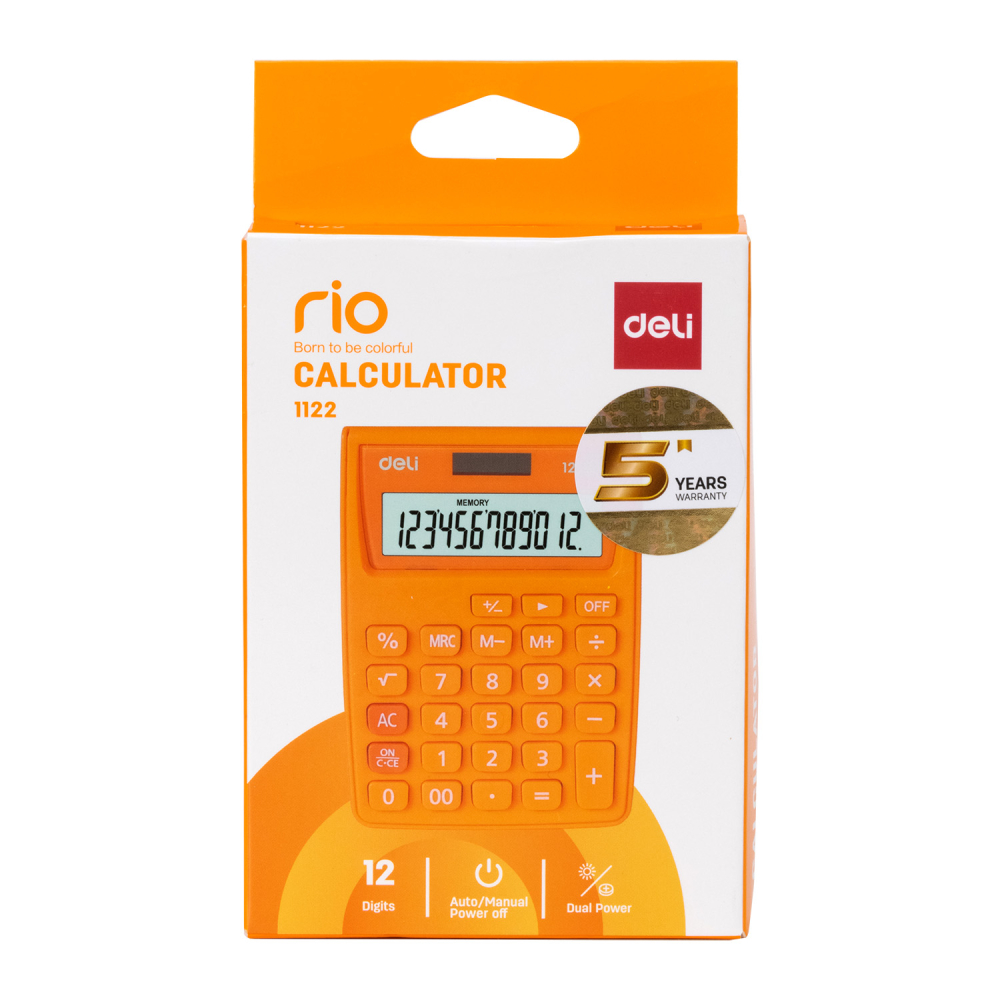 Calculator buzunar 12dig alb-portocaliu 1122 deli [5]