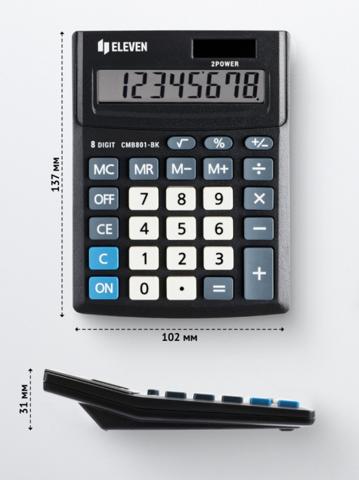 Calculator de birou 8 digiti, 137 x 102 x 31 mm, Eleven CMB801-BK [2]